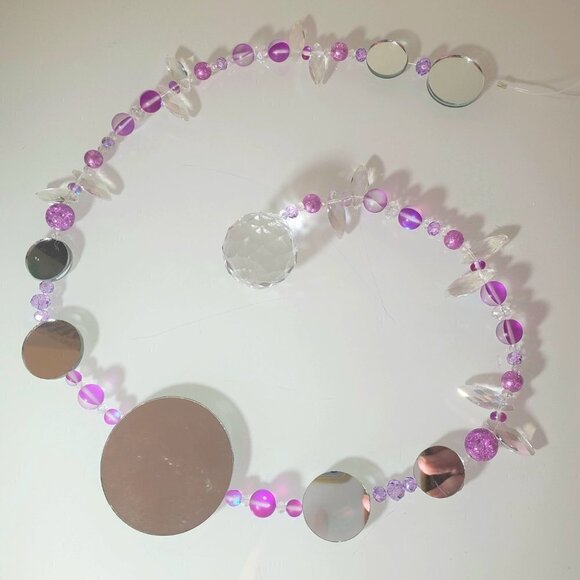 Suncatcher Mirrored with Mixed Glass Beads and 30mm Clear Crystal Prism 29.5" L - Picture 4 of 8